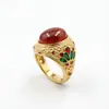 Anel de Ágata de Jade Antifalsificação com Incrustação de Cloisonné, Anel Ajustável Estilo Corte Vintage Esmeralda com Pedra Olho de Gato