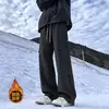 Calças masculinas impermeáveis com forro de fleece para outono e inverno, calças de trabalho largas e retas, tendência para atividades ao ar livre, calças casuais grossas
