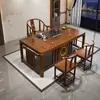 Conjunto de mesa de chá e cadeiras de madeira maciça chinesa JM para apartamento pequeno, varanda de casa, sala de estar, mesa de chá integrada, um conjunto completo de mesa de centro Gongfu