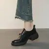 Zapatos de Cuero para Mujer Estilo Británico Retro 2026 Primavera y Otoño Nuevos Mocasines de Suela Gruesa Puntera Redonda con Tacones Gruesos y Cierre de Velcro