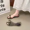 Sandalias casuales de playa estilo coreano transparentes de boca de pez planas para mujer con lazos florales, adecuadas para vacaciones casuales y como zapatillas de gelatina