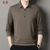 Camisa tipo polo de alta gama para hombre, estilo nuevo con cuello camisero y escote de media cremallera, ropa de hombre con estampado de rayas y manga larga