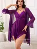 Comercio Exterior Transfronterizo Tallas Grandes Sexy Malla Encaje Camisón Femenino Transparente Bata Conjunto de Pijama