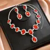 Moda Europeia e Americana Diamante Colorido Formato de Gota Super Brilhante Conjunto Elegante Brincos de Corrente Colar Exagerado Peça Dupla Joias de Noiva Venda por Atacado