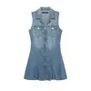 Atacado de roupas femininas transfronteiriças estilo retrô americano slim fit lapela zíper sem mangas vestido jeans 5252083