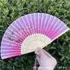 Leque Dobrável Estilo Antigo Transfronteiriço para o Verão, Estilo Chinês, Hanfu, Cheongsam, Leque Pequeno Dobrável de Bambu Portátil para Mulheres