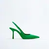 Zapatos de Mujer Transfronterizos Europeos y Americanos Punta Fina Verde Estilo Nuevo Sin Espalda 2022 Tacón de Aguja Tacón Medio Zapatos de Salón Tacones Altos Venta al por Mayor Talla Grande