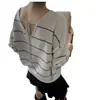 Nueva Camisa Elegante Estilo Coreano para Primavera y Verano con Protección Solar, Espalda Abierta con Corte y Lazo, Top de Punto Rayado de Manga Larga