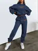 Conjunto de Moletom com Capuz e Calça de Lã com Estampa de Letras Europeu e Americano Transfronteiriço para Mulheres Moda Casual