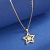 Moda Coreana Nuevo Collar de Estrella Hueca con Diamantes Micro-incrustados Cadena para Clavícula para Mujer Collar de Estrella de Cinco Puntas Simple que Combina con Todo Trendy