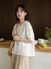 9868 Camisa de Manga Corta con Bordado Pesado Estilo Francés, Botón de Colores, Blusa Nueva Dulce de Verano para Mujer