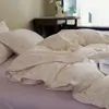Conjunto de capa de edredom e lençóis de algodão puro de camada dupla com renda simples minimalista, amigo da pele, para todas as estações, conjunto de cama para quarto