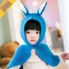 Sombrero bufanda de lana para niños de otoño e invierno, gorro de lana con orejas de conejo para bebé, chal para bebé, lindo y cálido, gorro de punto de una pieza