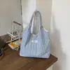 Bolsa de Lona Bordada de Gran Capacidad para Mujer Verano 2026 Rayas Letras Bolso de Hombro para Viajes Diarios Bolsa de Mano Doble Cara
