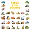 Nuevas 56 Piezas de Pegatinas de Acuarela con Divertidos Vehículos de Construcción Infantiles, Excavadoras y Elementos Mecánicos para Diarios DIY, Pegatinas Divertidas para Niños