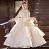 Vestido de Passarela Infantil Manga Longa Cor Champagne 2026 Novo Estilo Saia Tutu Lantejoulas Fantasia de Performance de Piano para Meninas