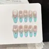 Taiwu [Crepúsculo Azul Marinho] Azul Claro Glitter Francês Fino Olho de Gato Pedraria Manicure Usável Pura Feita à Mão Adesivos de Unha Postiça