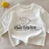 Camiseta de manga larga de dibujos animados para niños, nuevo estilo primavera/otoño 2026, unisex, con estampado de letras, camiseta interior de algodón para bebé, moderna