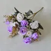 Fotografía Artificial Realista de Rosa Diamante de 6 Puntas y 12 Flores en Colores Otoñales, Ramo Pequeño de Flores para Comercio Exterior y Decoración Transfronteriza, Ramo Pequeño de Flores de Tela de Seda