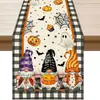 Conjunto de Caminho de Mesa e Jogos Americanos de Halloween Decoração de Festa Festiva Estampa de Abóbora e Fantasma Toalha de Mesa tipo Linho