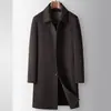 Casaco de cashmere masculino para outono e inverno, modelo longo com forro removível de 90% de penugem de ganso, casaco quente de luxo de alta qualidade para homens de meia-idade