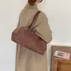 Nuevo Bolso de Mano de Cuero y Terciopelo Niche Ins Otoño/Invierno 2026 para Mujer Texturizado Versátil para Viajes Diarios Bolso de Bowling de Hombro Único de Mano