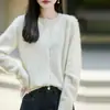 Nuevo cárdigan de lana de punto cepillado sin costuras para otoño e invierno para mujer, abrigo suéter holgado de cuello redondo, top de manga larga de alta gama