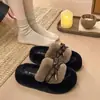 Pantuflas peludas para mujer para usar en exteriores, nuevos zapatos peludos de moda primavera y otoño 2026, zapatos con cordones, pantuflas de algodón de suela gruesa y plataforma