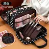 Bolsa de Maquiagem de Três Camadas com Nove Compartimentos e Bolinhas, Grande Capacidade, Alta Aparência, Bolsa de Higiene Pessoal para Viagem, Bolsa de Armazenamento de Cosméticos Portátil de Mão