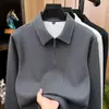 Camisa Polo de Lã Mesclada com Zíper Estilo Old Money para Homem, Nova Coleção Outono 2026 Casual Manga Longa Camiseta Base para Homem