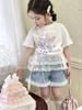 Tamanho Rolo 25 Verão Infantil Algodão Fino Desenho Animado Manga Curta Camiseta Meninos e Meninas Bebê Gola Redonda Top Algodão Fofo