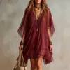 2026 Europeu e Americano Verão Novo Feminino V-Neck Chiffon Conjunto de Vestido de 2 Peças Férias na Praia Soltinho Cobertura Vestido de Praia