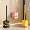 Cepillo de Inodoro Pato Amarillo Pequeño Montado en la Pared para el Hogar con Mango Largo Sin Ángulos Muertos Cepillo Limpiador de Inodoros de Dibujos Animados con Base