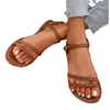 Sandalias Planas de Comercio Exterior para Mujer 2025 Verano Nuevo Estilo Punta Redonda Punta Abierta Correa Única Hebilla Moda Europea y Americana Talla Grande Zapatos para Mujer