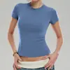 Camiseta Deportiva de Manga Corta con Hombro Normal para Mujer Caijue, Top de Fitness de Ajuste Delgado de Alta Elasticidad, Top de Yoga con Sensación de Casi Nada