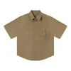 Camisa de Trabajo Asimétrica de Bolsillo Estilo Retro Americano, Corte Holgado Unisex Marca Trendy Cs141