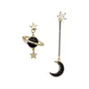 Pendientes de plata de ley S925 con diseño de planetas, estilo coreano, largos, asimétricos, con forma de estrella y luna.