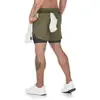 Shorts Esportivos Queimam Músculos Masculino Camada Dupla Combinação de Cores Toalha Pendurada Fitness Corrida Respirável Cor Sólida Calças Amazon