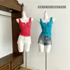 Camisole de Tricô Estilo Coreano Berry Bubble Desejo Puro Gola U Botões Top Verão Feminino Menina Picante