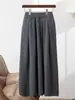 Nova Saia de Malha 100% Lã Outono/Inverno 2025 para Mulheres, Saia Plissada de Cor Sólida, Cintura Alta, Modelagem Slim, Linha A, Comprimento Médio