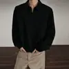 Sudadera Gris Estilo Old Money con Cuello Polo en el Hombro Derecho, Manga Larga para Hombres y Mujeres, Otoño, Holgada, Solapa, Media Cremallera, Pulóver