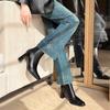 Sapatos de Salto Alto Estilo Francês, Botas Curtas de Salto Grosso para Mulheres, Novas Botas Afuniladas de Bico Quadrado para Verão e Outono 2025, Botas Martin Estilo Britânico, Sapatos Individuais