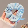 Scrunchie lenço quadrado estilo pastoral francês para meninas e crianças, elástico de cabelo doce com laço para coques, acessório de cabelo