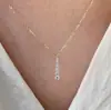 Collar Largo de Tira Simple y Elegante para Mujer, Chapado en Plata de Ley 925 con Oro de 18 Quilates, Colgante Graduado de Zirconia, Cadena Geométrica para Clavícula