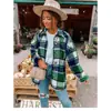 2023Ins Celebridad de Internet Otoño Calle Elegante Europeo y Americano Manga Larga Solapa Holgado Camisa a Cuadros para Mujer Longitud Media