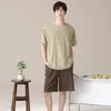Artículo Popular en Tienda: Pijama de Algodón Puro de Manga Corta para Hombre, Estilo Verano, Cómodo y Transpirable, Conjunto Delgado de Algodón, Se Puede Usar Afuera como Ropa de Casa