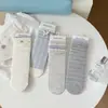 Calcetines Finos de Primavera y Verano para Mujer en Tonos Azul-Gris Sal Marina, Estilo Dulce Universitario Calcetines Caídos a Media Pantorrilla, Sin Costuras con Lazo