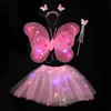 Alas de Mariposa Luminosas Transfronterizas Decoración de Espalda para Niña Juguete Flash Infantil Varita Mágica de Hada Conjunto de Tres Piezas de Hada de las Flores