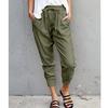 Pantalones casuales de verano para mujer, de algodón y lino, de color liso, sencillos, con cordones, ajustados y recortados, de Amazon.