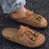 Zapatos casuales para mujer 2026 estilo nuevo de verano sandalias planas retro borla con cuentas chanclas Birkenstock de punta cerrada para pareja